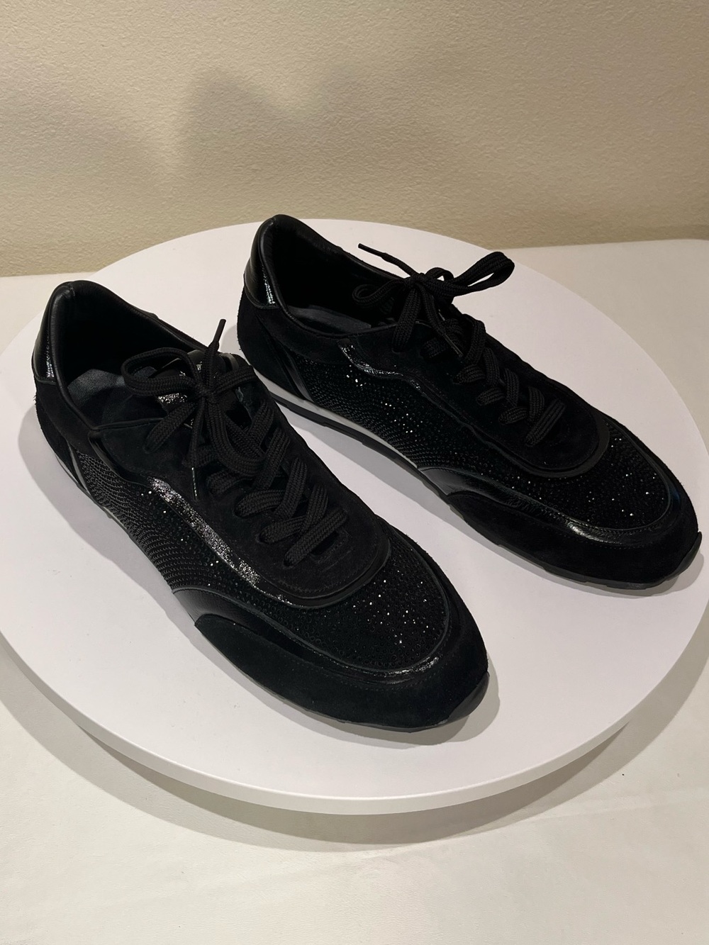 Luvishoes Bonia Black Rhinestone Crystal Suede Leather Sneakers NEW - Picture 4 of 9